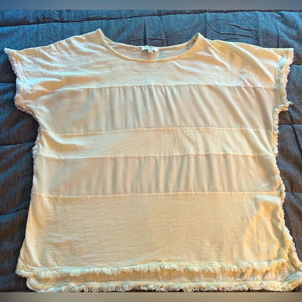 Umgee Boho Frayed Cotton Blend Oversized Tunic Frayed Top size L